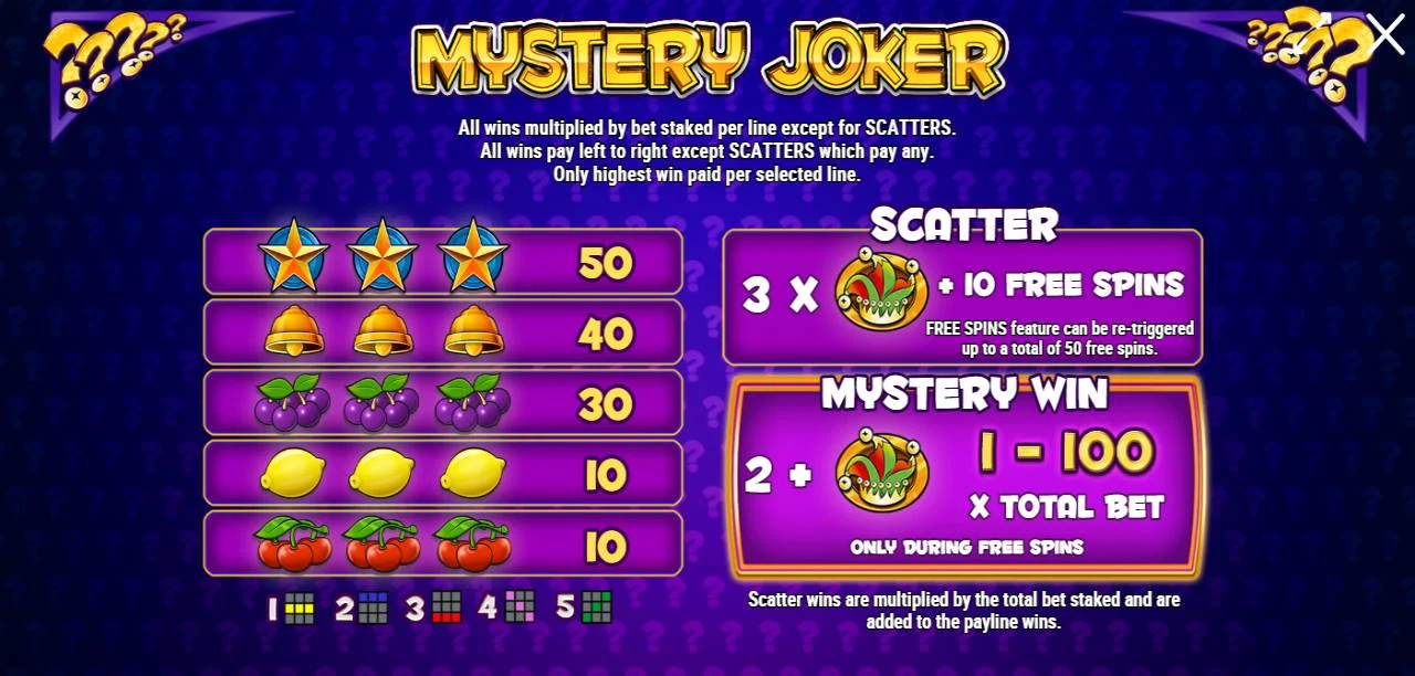 Gewinnlinien Mystery Joker